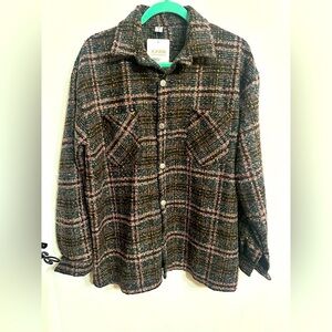 Unisex Shacket thick shirt plaid pink grey brown size xxl NWT